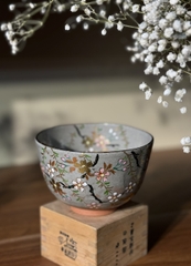 Chawan - Bát đánh matcha Kyo vẽ hoa đào vàng