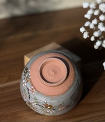 Chawan - Bát đánh matcha Kyo vẽ hoa đào vàng