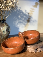 Chén chấm đôi men đỏ gạch có quai cầm