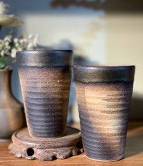 Cốc mộc hoạ tiết xoắn viền ánh kim