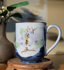 cốc mộc men lam chữ vàng khắc nổi