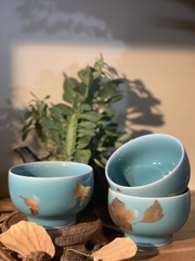 Set cốc Ombre ngọc bích họa hoa vàng