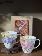 Set cốc sứ Nhật Bản nội địa Kiyohara vẽ hoa