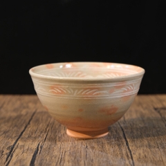 Chawan - Bát đánh matcha Mishima vẽ hoa cúc triện ký đáy