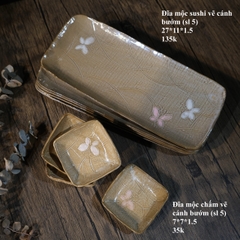 Đĩa mộc sushi vẽ cánh bướm