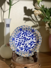 Đĩa nhỏ hoa dây men lam chấm vàng