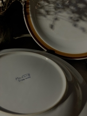Đĩa vintage Nhật 2 viền đỏ nâu đậm nhạt size to