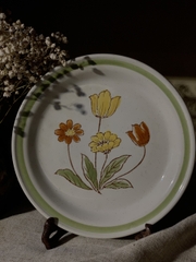 Đĩa vintage vẽ hoa viền xanh pastel