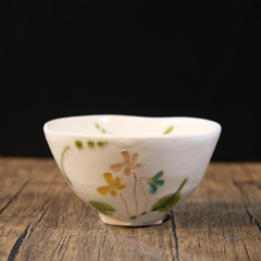 Chawan - Bát đánh matcha men tiêu vẽ hoa