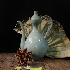Bình Celadon hạc Hàn Quốc (lỗi vòi) triện đáy