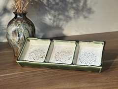 Khay chấm 3 ngăn viền xanh tráng men