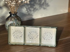 Khay chấm 3 ngăn viền xanh tráng men