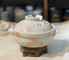 Niêu mộc tráng men sữa vẽ hoa đào