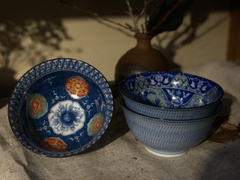 Set 3 bát Nhật Bản men xanh hoạ tiết độc đáo