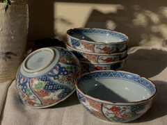 Set 5 bát cơm ngũ sắc Arita sang trọng viền sô-cô-la gợn sóng