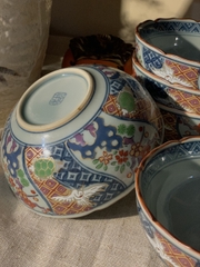Set 5 bát cơm ngũ sắc Arita sang trọng viền sô-cô-la gợn sóng