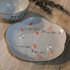 Set bát đĩa men xám vẽ hoa