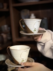 Set cốc mộc nâu vẽ lá
