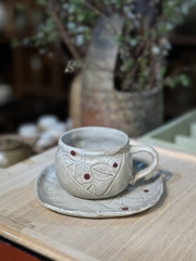 Set cốc mộc tráng men xám vẽ lá