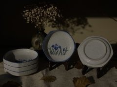 set đĩa tráng men tuyết hình lục giác hoạ tiết hoa Tulip