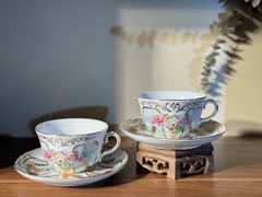 Set trà chiều Nikko cao cấp vẽ tay hoa hồng mạ vàng 23k màu ngọc lam quý phái