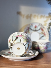 Set trà chiều Nikko cao cấp vẽ tay hoa hồng mạ vàng 23k màu ngọc lam quý phái