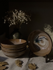 Set bát ăn cơm tráng men nâu 4c