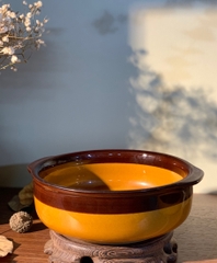 Thố men rạn viền nâu có tay cầm