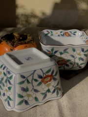 Thố ngũ sắc vẽ hoa viền nâu