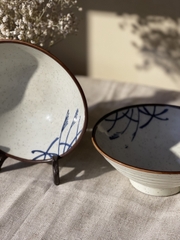 Tô mì Nhật Bản vintage men tiêu vẽ cỏ lau viền nâu
