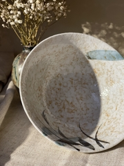 Tô mộc men đá vẽ lá trúc size nhỡ L