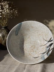 Tô mộc men đá vẽ lá trúc size nhỡ L