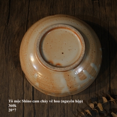 Tô mộc Shino cam cháy vẽ hoa (nguyên hộp)