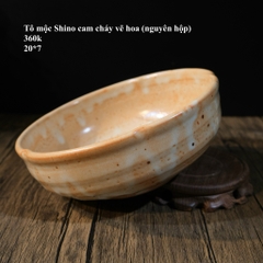 Tô mộc Shino cam cháy vẽ hoa (nguyên hộp)
