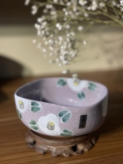 Tô nhỡ Kyoyaki men rạn vẽ hoa trà