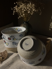 Set bát ăn cơm men đá hoạ tiết đồng xu