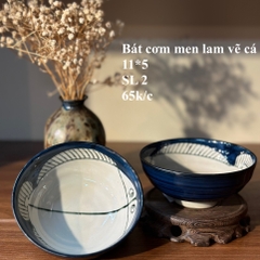 Bát cơm men lam vẽ cá