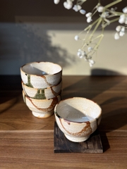 Bộ trà gốm shino nhấn men rêu cam