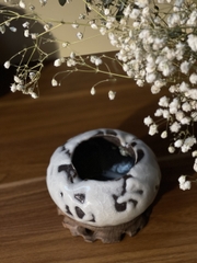 Bộ bình hoa và gạt tàn men sữa hoa đào Hagiyaki (nguyên hộp gỗ)