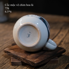 Cốc mộc vẽ chim hoa và lá