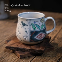 Cốc mộc vẽ chim hoa và lá