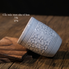Cốc mộc men sữa vẽ hoa
