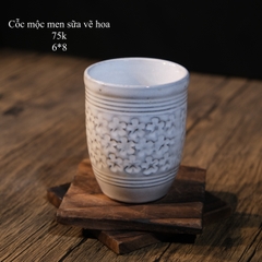 Cốc mộc men sữa vẽ hoa
