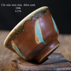 Cốc mộc men chay viền xanh