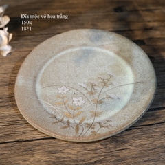 Đĩa mộc vẽ hoa trắng