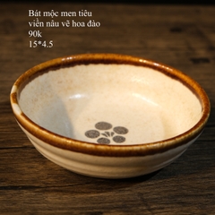Bát mộc men tiêu viền nâu vẽ hoa đào