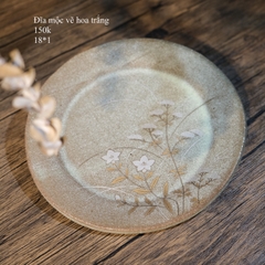 Đĩa mộc vẽ hoa trắng