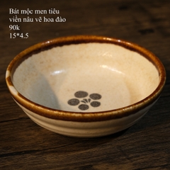 Bát mộc men tiêu viền nâu vẽ hoa đào