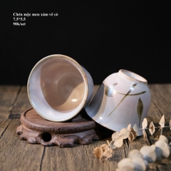 Chén mộc men xám vẽ co