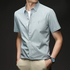 OE986: Áo sơ mi nam tay ngắn chất liệu cotton mỏng, áo kiểu Hàn Quốc thêu họa tiết